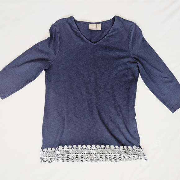 Chico's Long Navy Tunic with White Embroidery Cotton, Women's Size 1 (Medium) - Picture 3 of 12